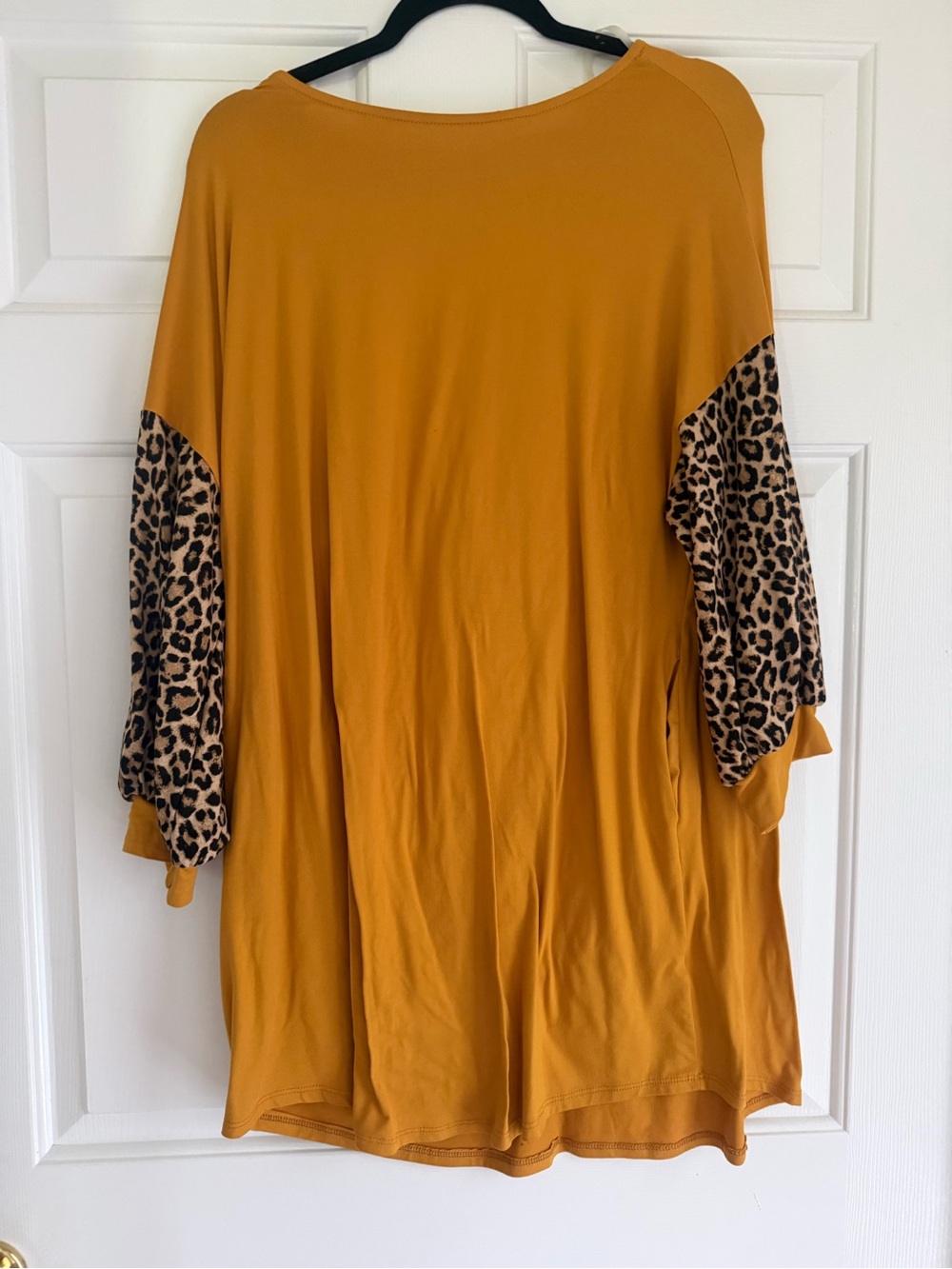 Mustard Tunic Dress with Leopard Print Sleeves NWT